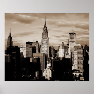 Sepia New York City Tinten-Skizze Poster