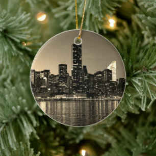 Sepia NYC New York City Manhattan Nacht Vintage Keramik Ornament
