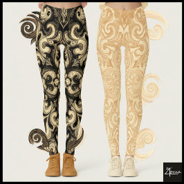Sepia Ornamental Filigree Dark Mandala Pattern Leggings