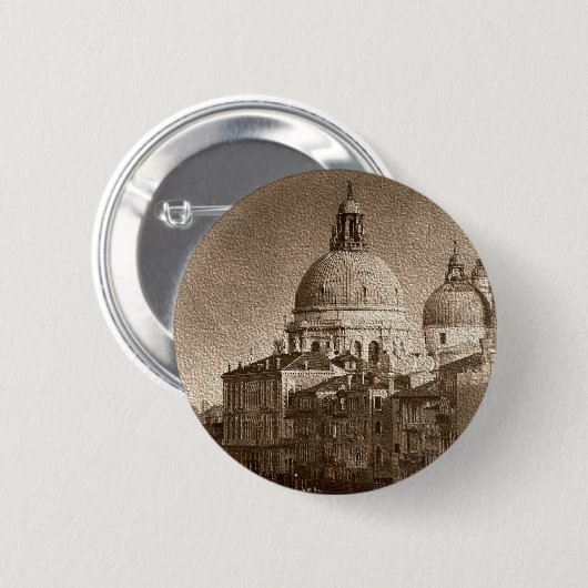 Sepia Paper Effect Venice Grand Canal Button (Vorne & Hinten)