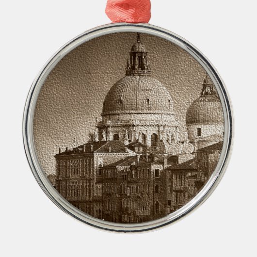 Sepia Paper Effect Venice Grand Canal Ornament Aus Metall (Vorne)