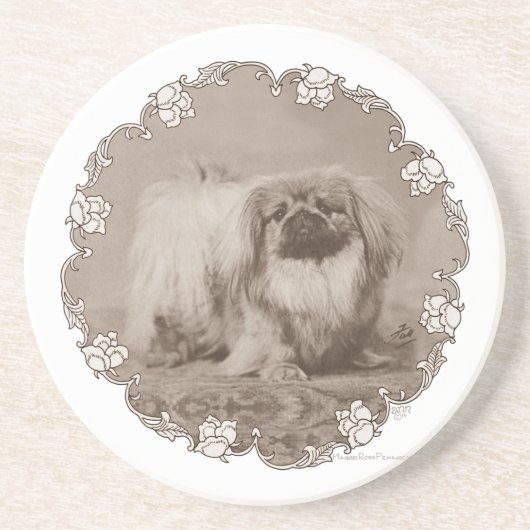 Sepia Pekingese Portrait Getränkeuntersetzer (Vorne)