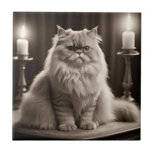 Sepia Persian Cat Portrait Timeless Elegant Fliese