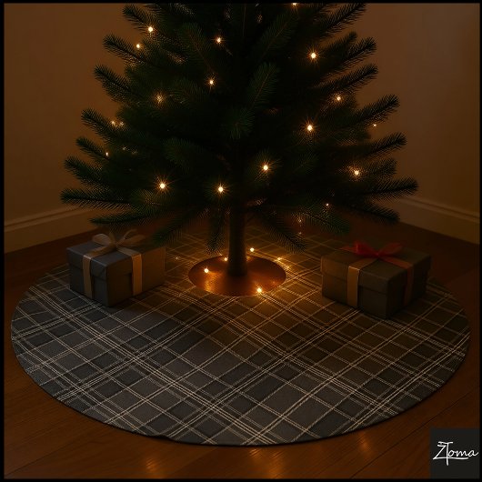 Sepia Plaid Vintage Tartan Taupe Check Polyester Weihnachtsbaumdecke