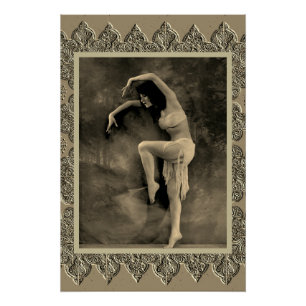 Sepia-Plakat mit Vintage-Tänzerin Kyra Poster