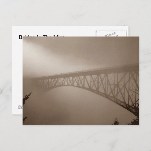 Sepia Postcard Bridge Disappers Mist Travel Postkarte (Vorne/Hinten)