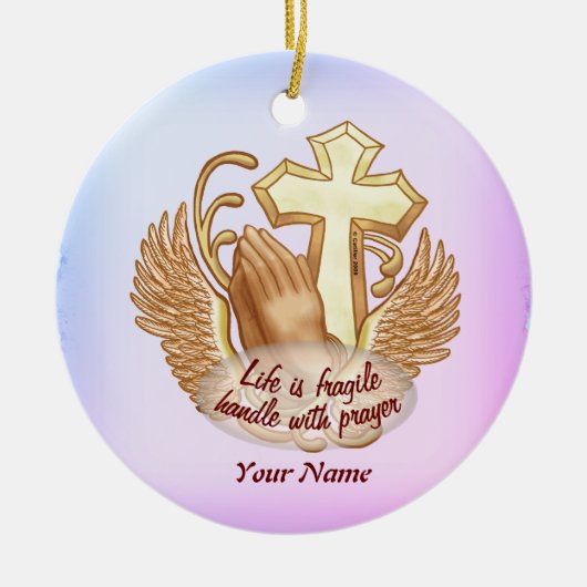 Sepia Prayer Hands Christlich Keramik Ornament (Vorne)