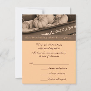 Sepia Pumpkins Wagon Wedding RSVP Karte