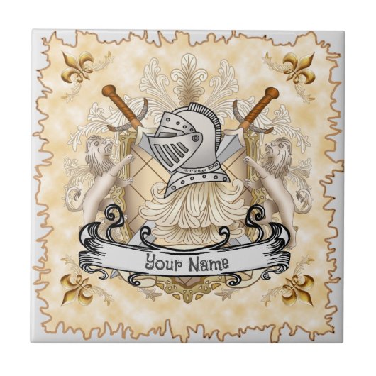 Sepia Ritter Schild Nachname Fliese (Vorderseite)