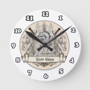 Sepia Ritter Schild Nachname Runde Wanduhr