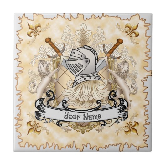 Sepia-Ritterschild-Nachname Fliese (Vorderseite)