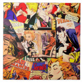Sepia Romance Comic Book Cover Jumble Collage Fliese (Vorderseite)