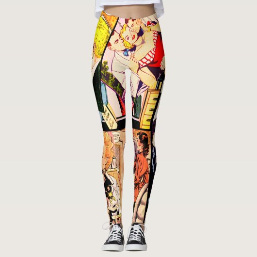 Sepia Romance Comic Book Cover Jumble Collage Leggings (Vorderseite)