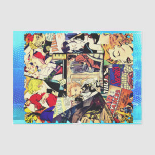 Sepia Romance Comic Book Cover Jumble Collage Seidenpapier