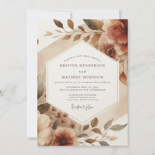Sepia Romantic Bloom Wedding Einladung (Vorderseite)