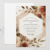 Sepia Romantic Bloom Wedding Einladung (Vorne/Hinten)