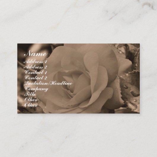 Sepia Rose Flower Fotografy Business Card Visitenkarte (Vorderseite)