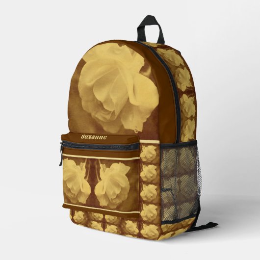 Sepia-Rose Rindrops Vintag Personalisiert Bedruckter Rucksack (Rückseitige Ecke Rechts)
