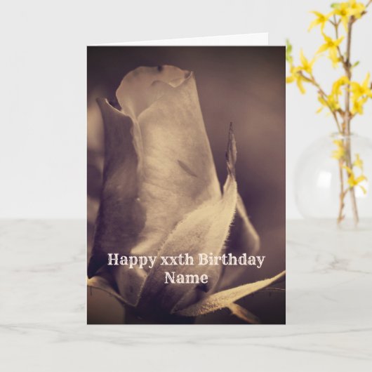 Sepia Rosenknospe Blume Personalisiert Geburtstags Karte (Gelbe Blume)