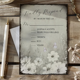Sepia Rustic Butterfly Wildflower Wedding RSVP Karte
