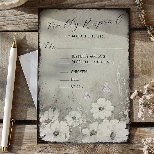 Sepia Rustic Butterfly Wildflower Wedding RSVP Karte