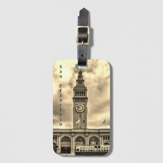 Sepia San Francisco Ferry Building Gepäckanhänger (Vorderseite Vertikal)