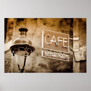 Sépia-Schild eines Cafés, Paris, Frankreich Poster