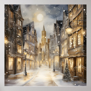 Sepia schneit in der City Street Poster