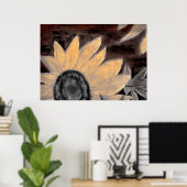 Sepia Sonnenblumenöl Malerei feine moderne Kunst Poster (Heimbüro)