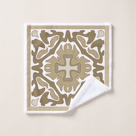 Sepia-Spanisch-Fliesen Badhandtuch Set (Waschlappen)