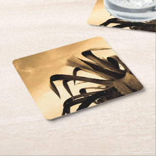 Sepia Spanish Aloe Pflanze Foto Rechteckiger Pappuntersetzer