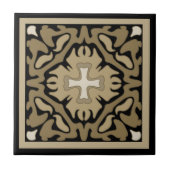Sepia Spanish Tile on Black Background Fliese (Vorderseite)