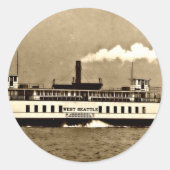 Sepia Steamboat Ferry Runder Aufkleber (Vorderseite)
