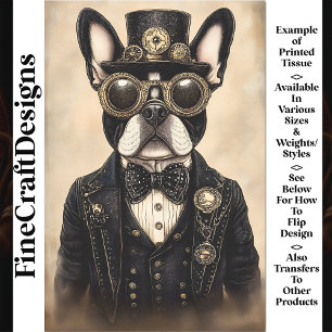 Sepia Steampunk Frenchie Dog AS5 Decoupage Seidenpapier