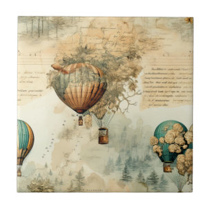 Sepia-Steampunk-Heißluftballon-Globus-Karte Fliese