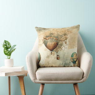 Sepia-Steampunk-Heißluftballon-Globus-Karte Kissen