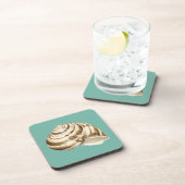 Sepia Stripte Muschel auf Aquamarin Getränkeuntersetzer (Rechte Seite)
