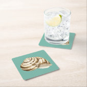 Sepia Stripte Muschel auf Aquamarin Rechteckiger Pappuntersetzer (Vor Ort)