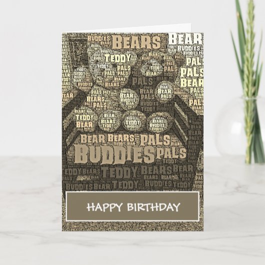 Sepia Teddy Bar Buddies Word Cloud Card Karte (Vorderseite)