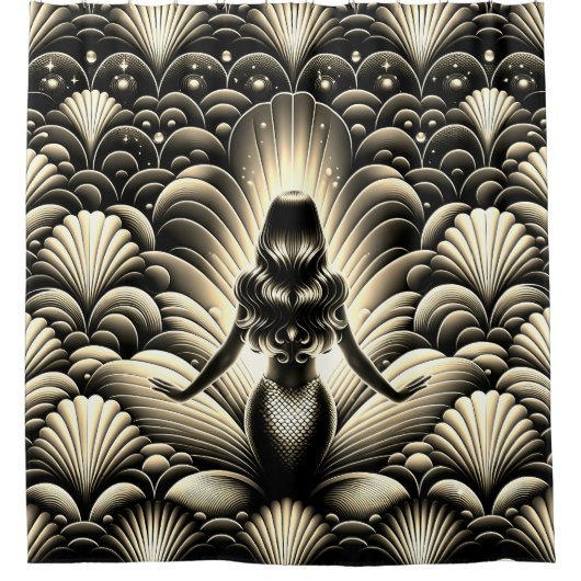 "Sepia-Tinted Mermaid Elegance - Vintag Fantasy" Duschvorhang (Vorderseite)