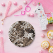 Sepia-Ton Brown BlumenToile No.1 Pappteller (Party)