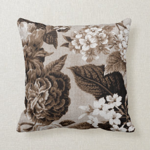 Sepia-Ton Brown botanisches BlumenToile No.1 Kissen