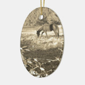Sepia ton Brown Pferd und Zaun Keramik Ornament (Links)
