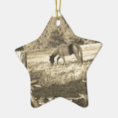 Sepia ton Brown Pferd und Zaun Keramik Ornament (Links)