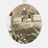 Sepia ton Brown Pferd und Zaun Keramikornament (Links)
