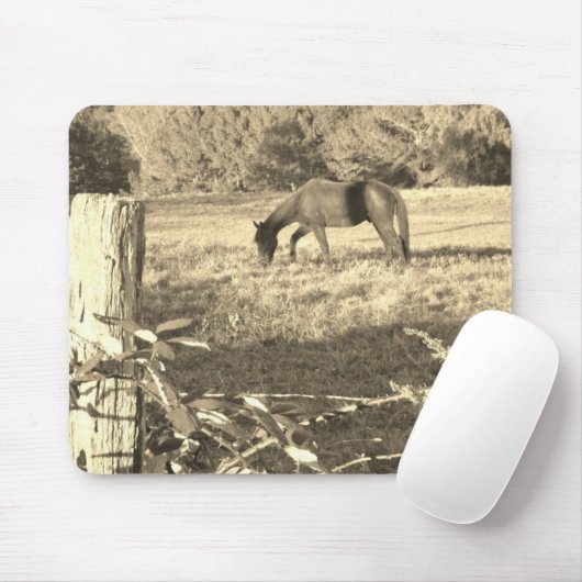 Sepia ton Brown Pferd und Zaun Mousepad (Mit Mouse)