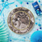 Sepia-Ton-Goldring Brown BlumenToile Pappteller (Party)