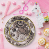 Sepia-Ton-Goldring Brown BlumenToile Pappteller (Party)