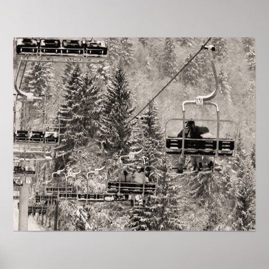 Sepia-Ton-Ski-Druck, Über den Bäumen Poster (Vorne)