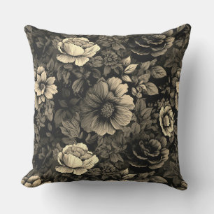 Sepia-Ton-Vintage-Blumenprint Kissen